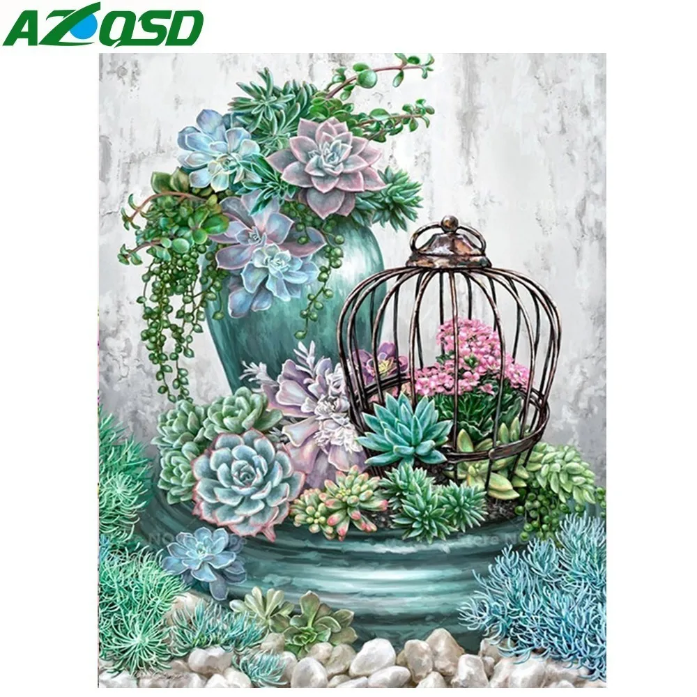 

AZQSD 5D DIY Diamond Painting Flower Full Square Drill Diamond Embroidery Succulent Garden Diamond Mosaic Home Decor Gift