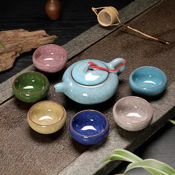 

Chinese Ice Crack Celadon Kung Fu Tea Set Ceramic Teaware Set Family House Tea Cup Tea Sets Gaiwan Tea Pot Set For Christmas
