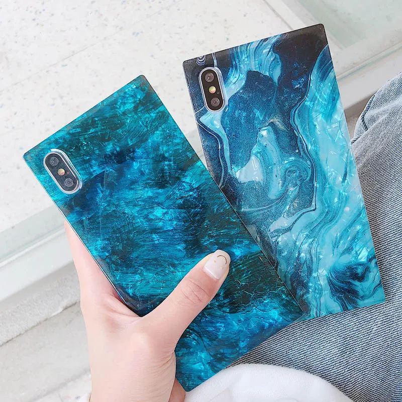 

Blue Marble Conch Shell Phone Case For iPhone X Back Cover For iPhone 8 7 6 6s Plus Xs Max Xr Fashion Soft Silicone Square Cases