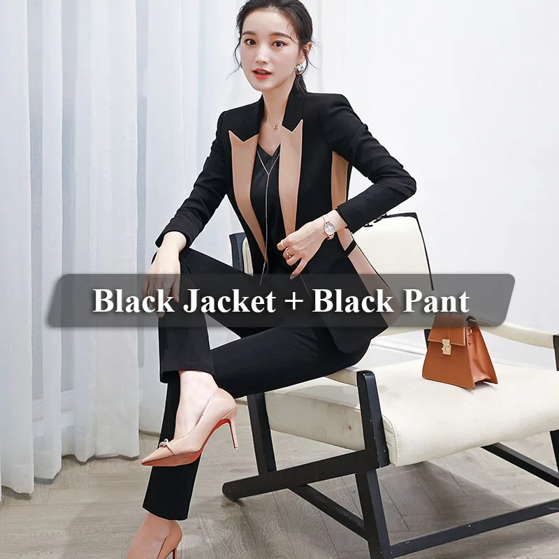 2 Pieces Black Suit Lenshin, высокое качество, комплект из 2 предметов, контрастный Деловой брючный костюм, Блейзер, Офисная женская униформа, дизайн, Женский деловой пиджак и штаны - Цвет: 2 Pieces Black Suit