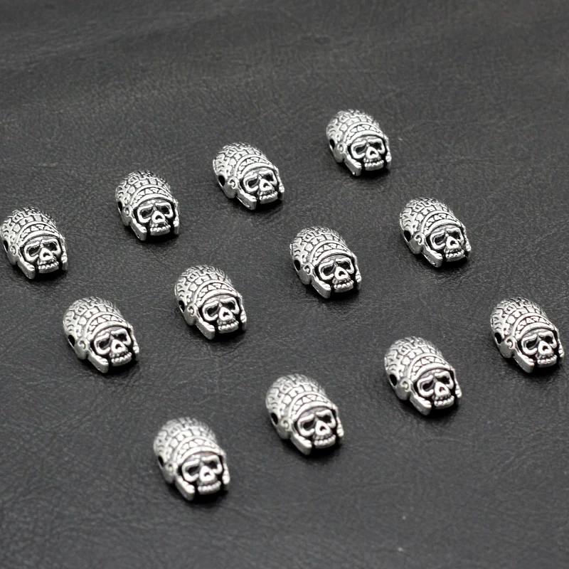 

50 pcs/lot Zinc Alloy Plating Ancient Silver Skull Head Charm Pendant For DIY Handmade Jewelry Accessories 14x9mm