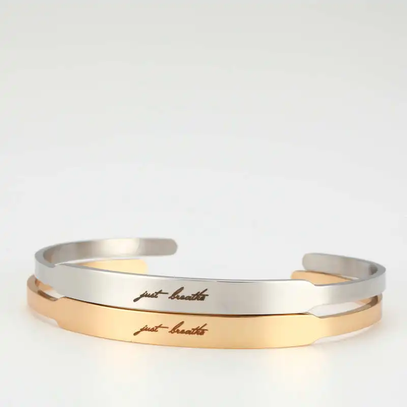 

Just Breathe Stainless Steel Bangle Positive Inspirational Quote Cuff Bracelets Mantra Bracelets Bangles For Women