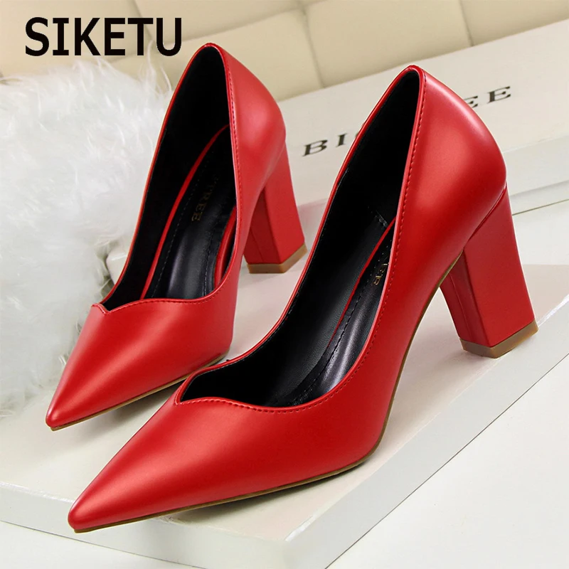 

BIGTREE Fashion Temperament Contracted with Shallow Thick with High Pointed Mouth Hollow Out Comfortable Single Shoes Female