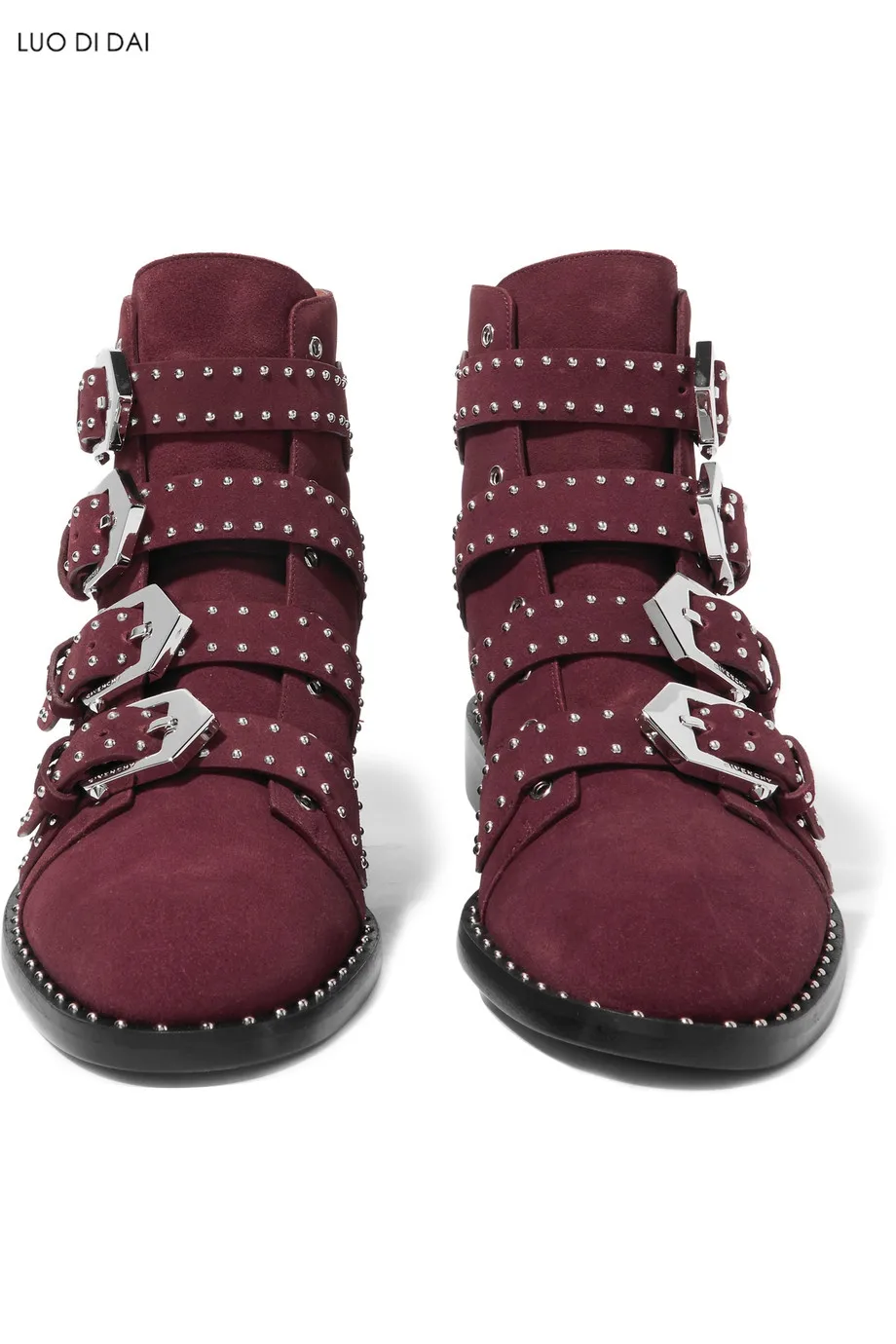 Perles Femmes En Vin Rouge Boucle Chaussures Talon 2019 Suédé De Plat Toe Chaussons Cuir Soirée Point Nouveauté Bottines Bottes CWBordex