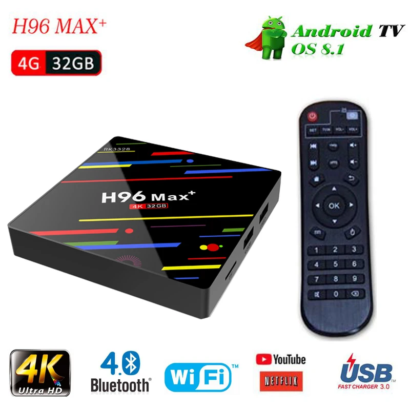 

H96 max plus smart tv box android 8.1 Rockchip RK3328 4GB 32GB USB 3.0 Dual Wifi 2.4/5.0G Bluetooth 4.0 4K H.265 media player