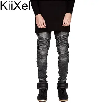 

2017 Men's Jeans Runway Slim Racer Biker Jeans Fashion Pants for Hiphop Casual Denim distressed Skinny Rock Ripped Jeans JSC#01