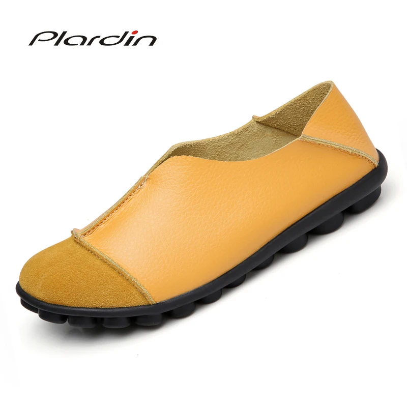 

Plardin Cow Muscle Ballet Summer Women Genuine Leather Shoes Woman Flat Flexible Nurse soft Peas Loafer Flats Appliquesm Shoes