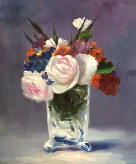 Beautiful Flowers Painting For Kitchen Flowers In A Crystal Vase