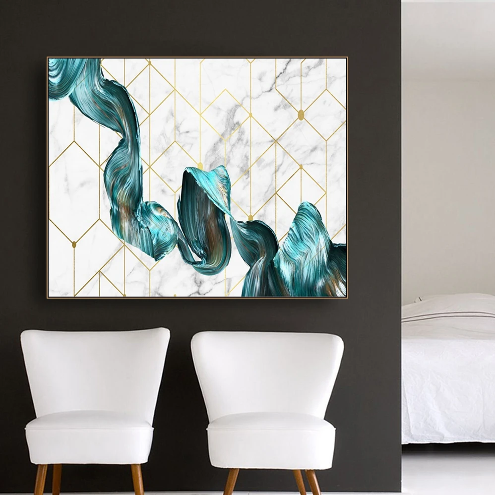 

Blue Abstract Nordic Style Wall Art Canvas Poster and Print Canvas Painting Decorative Picture for Living Room Home Decor