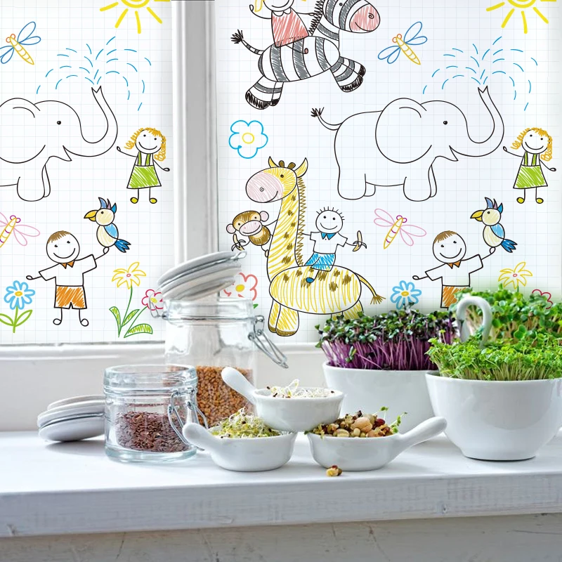 

Static Cling Stained Glass Window Film Frosted & Opaque Privacy Home Decor Digital print Removable BLT304 Innocence Cartoon