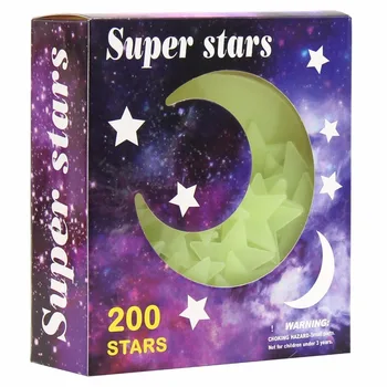 

6box/lots 3D Super Stars Creative Luminous Glow Star Moon Stickers Party Wall Mirror Ceiling Home Decoration Party Supplies