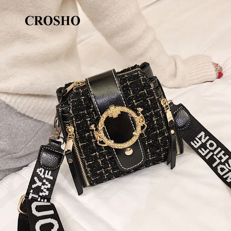 

CROSHO Autumn and Winter Chic Single Shoulder Bag Chic Wide Shoulder Belt Cross Shoulder Bag Thread Bucket Wool