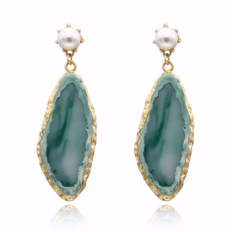 

Gold Color Irregular Natural Stone Slice Stud Earrings Hyperbole Freshwater Pearl Earrings For Women
