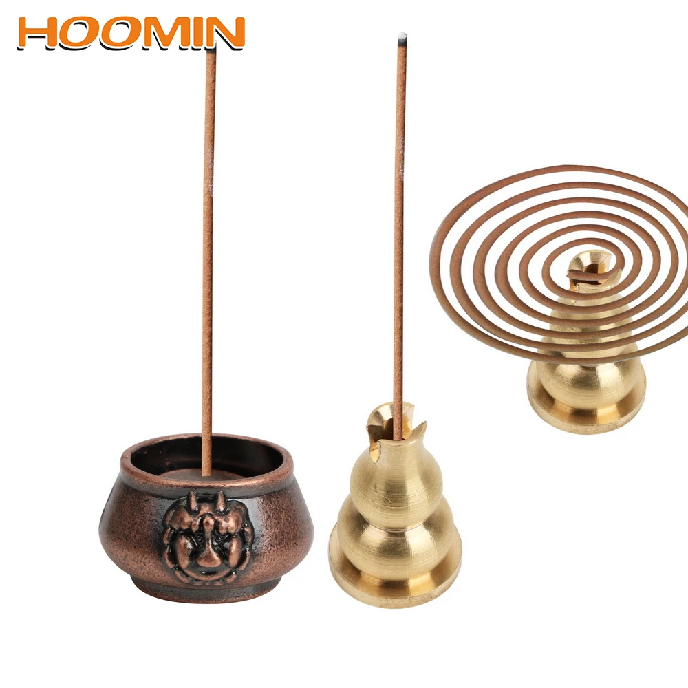 

HOOMIN Copper Incense Burners Mini Incense Base Plug Incense Stick Holder Classical Pattern Home Decors Gadgets