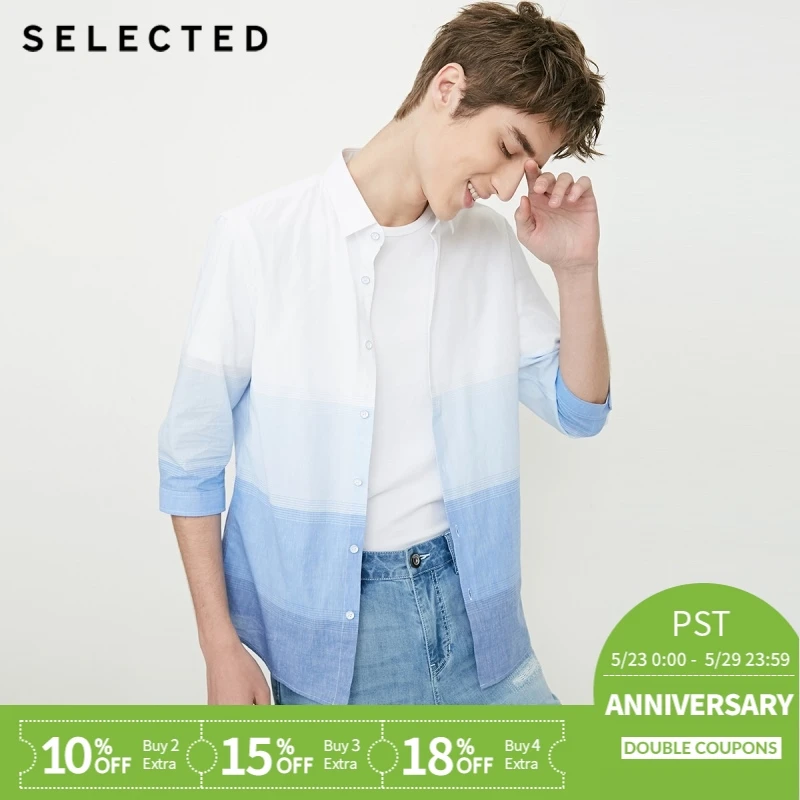 

SELECTED Gradient stripe leisure three quarter sleeve shirt S|418231524