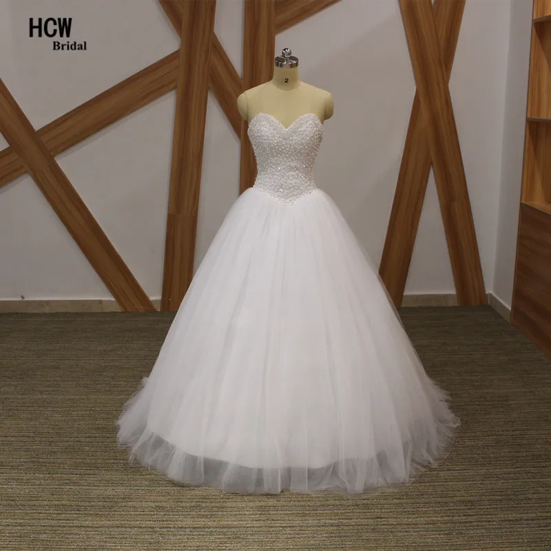 

Luxury Pirncess Wedding Dress Sparkly Beads Pearls Sweetheart Tulle Lace Up Back Custom Made Bridal Gowns Newest Wedding Dress