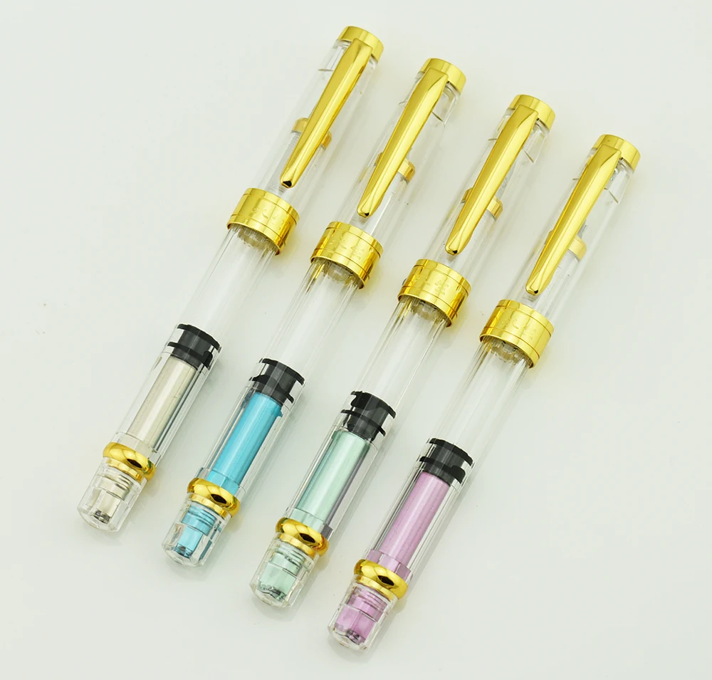 Caneta para Escritório Escola de Negócios Sung Pistão Transparente Wingsung Caneta Fonte Conjunto ef - f Prata Goldentrim Tinta Presente 4 Pçs Asa 3008 10 goldentrim tinta presente caneta para escritório escola de negócios