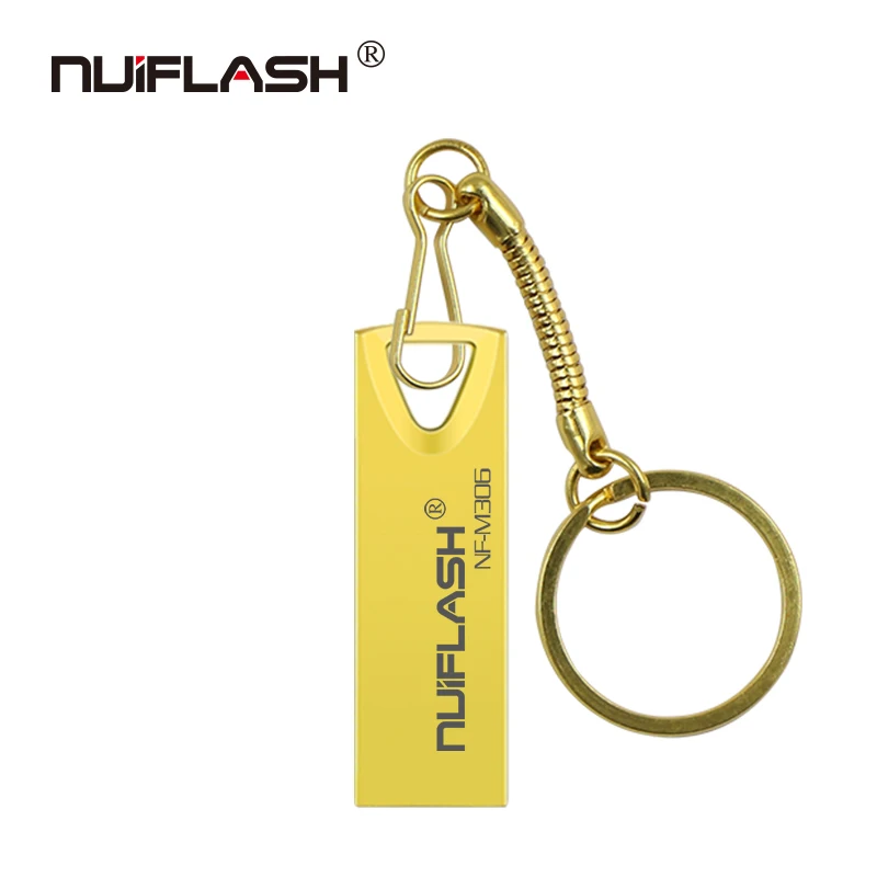 Usb флеш-накопитель Nuiflash usb2.0 64 ГБ, водонепроницаемые устройства хранения данных, 16 ГБ, 8 ГБ, 4 Гб, флешка 128 ГБ, 32 ГБ, u-диск с подарочным кольцом для ключей - Цвет: golden