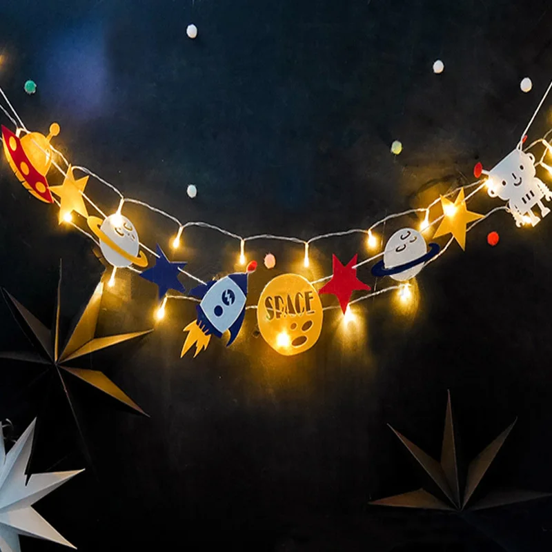 

Robot Rocket Decoration Pull Flower Bunting Small Flag Tent Layout Felt Happy Birthday Decoration Paper Garland Illumination