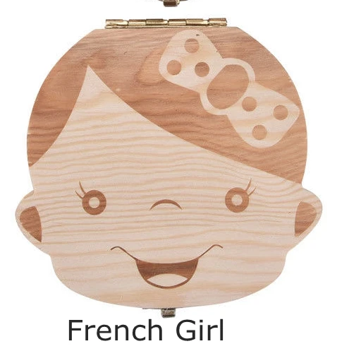 Молочный зуб для маленьких девочек и мальчиков, деревянный органайзер для хранения, английский, испанский немецкий, французский держатель для зубов, переноска для детей, Teethbox, подарки - Цвет: French Girl