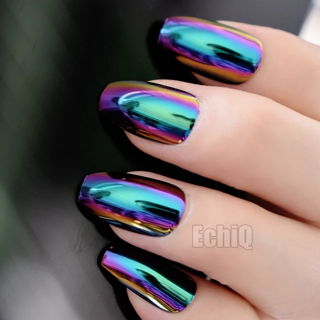 24Pcs Holographic Fake Nails Blue Purple Coffin False Nails Fashion 24Pcs Holographic Fake Nails Blue Purple Coffin False Nails Fashion Nail Design Full Cover DIY Nail - 24Pcs Holographic Fake Nails Blue Purple Coffin False Nails Fashion
