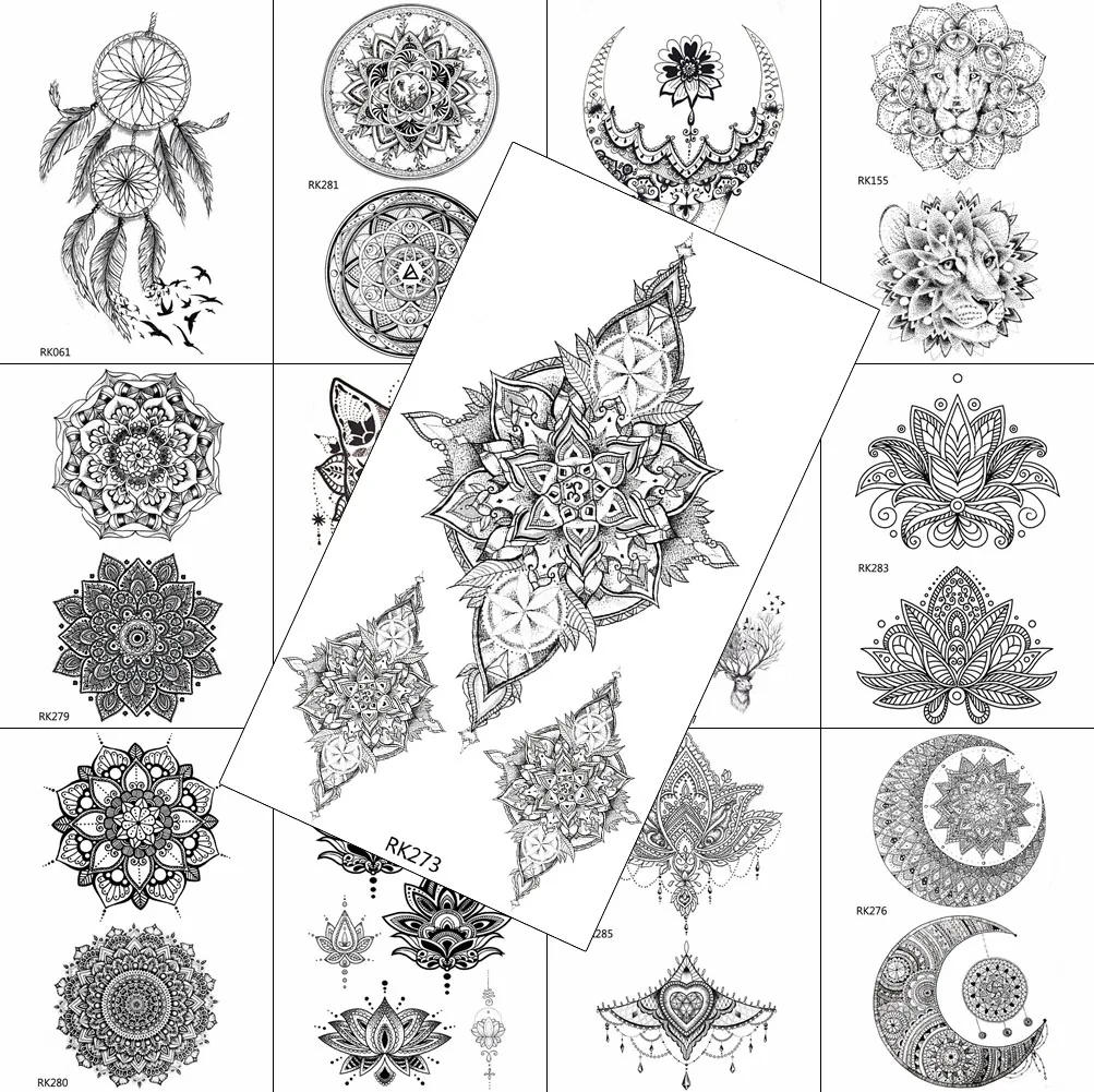 

Black Henna Mehndi Temporary Tattoos Chains Fake Jewelry Sticker Waterproof Tattoo For Women Body Art Chest Face Tatoos Decal