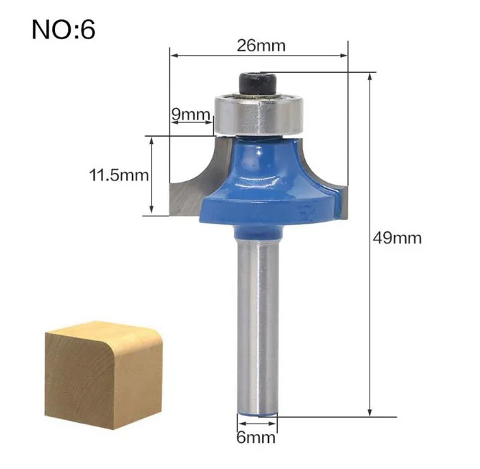 1 шт. 6 мм хвостовик древесины маршрутизатор бит фрезы прямой концевой фрезы триммер очистка заподлицо угловая круглая бухта коробка биты инструменты - Cutting Edge Length: NO 6