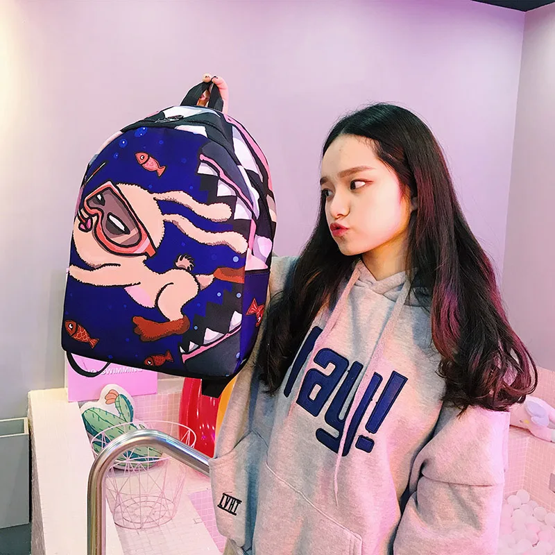 Menghuo Lovely Cat Printing Backpack Women Canvas Backpack School Bags for Teenagers Ladies Casual Cute Rucksack Bookbags (53)