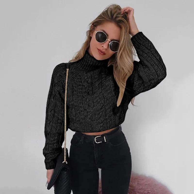 

Pull femme Winter Turtleneck Sweater sexy umbilical twist Casual Knitted Sweater Pullover crop sweaters Ladies truien dames 2019