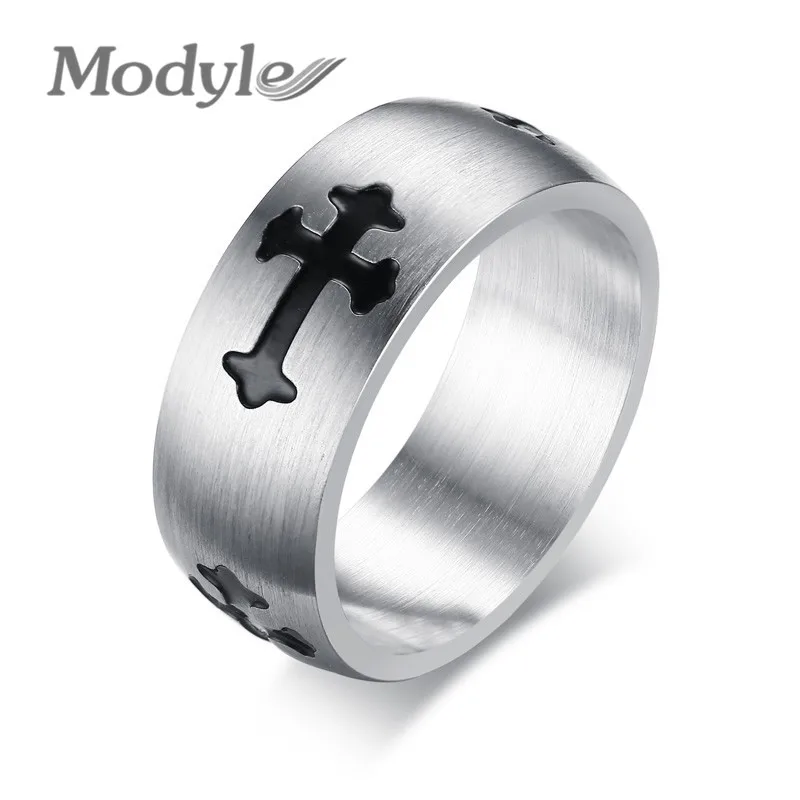 

Modyle Cross Bottony Mens Ring Matt Surface Design Silver Color Stainless Steel Religion Male Jewelry Wedding Ring