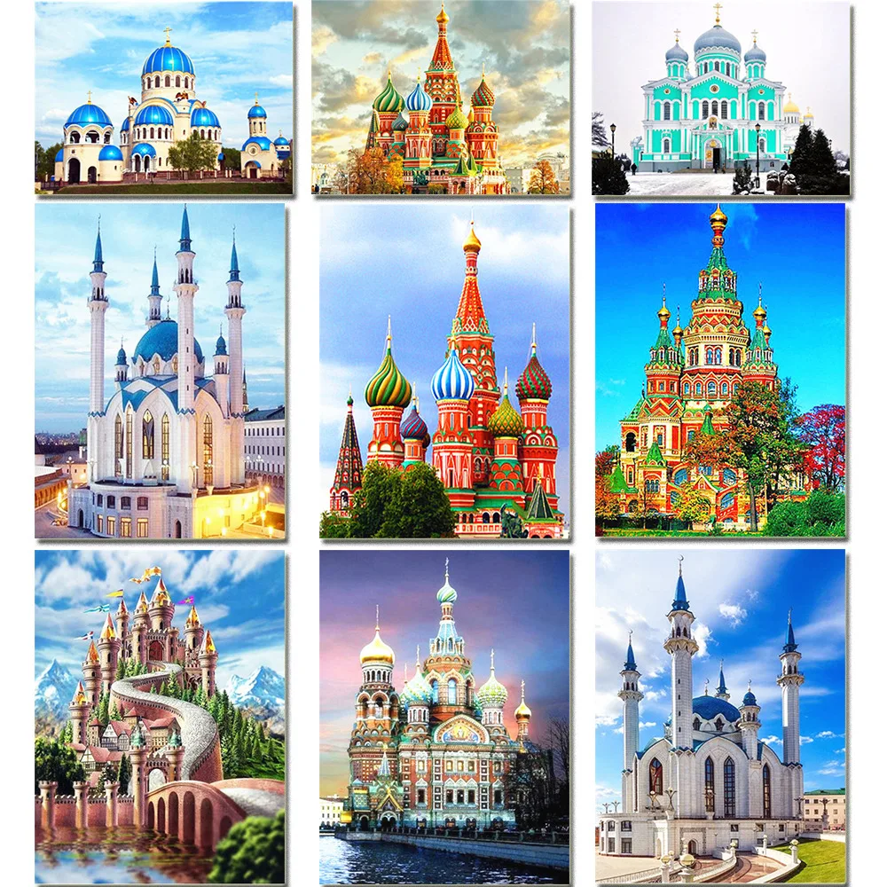 

HUACAN Diy 5d Diamond Painting Muslim Diamond Embroidery Cross Stitch Temple Rhinestones Pictures Mosaic Decoration Home