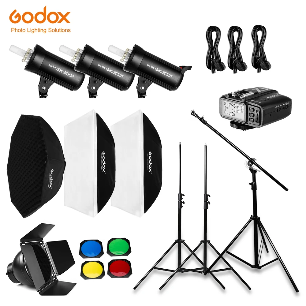 

Godox 900W 3x SK300II 300Ws Flash Light Kit with Godox X1 Trigger & 2x 70x100cm Softbox & 2x 280cm Light Stand with Boom Arm