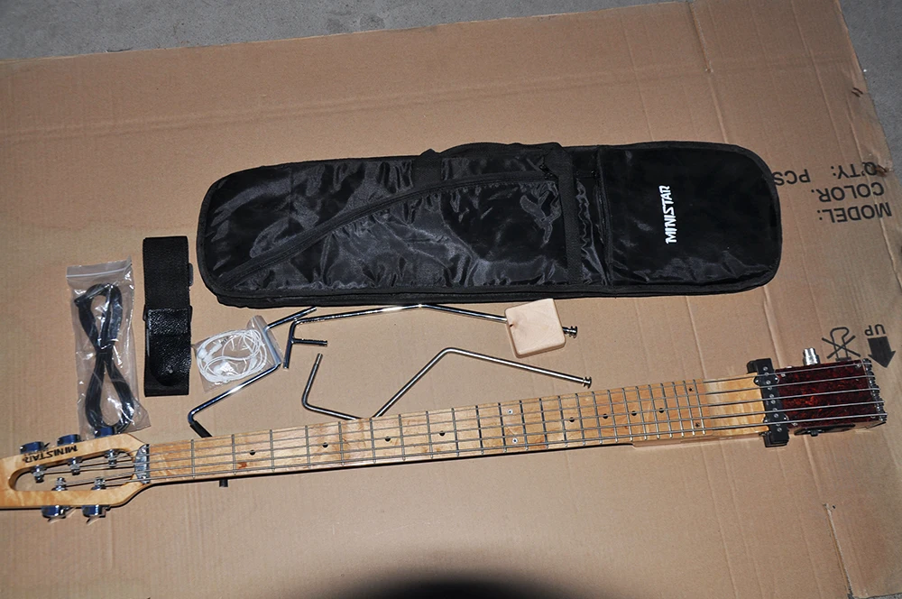 

MINIstar 4/5 Strings Portable Travel Silent Electric Bass Guitar with 2 Support Brackets,Maple Fretboard,Natural Wood Color
