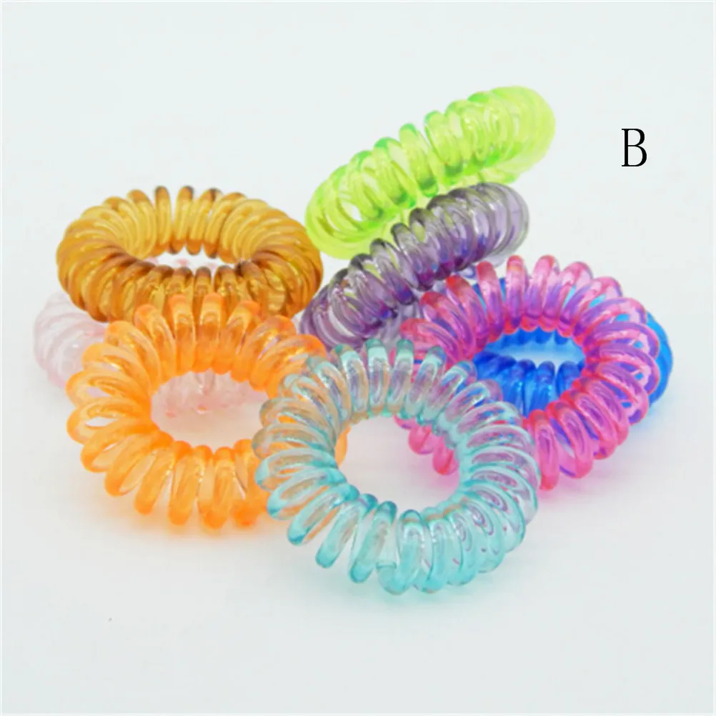 10PCS Plastic Spring Gum Clear Telephone Wire Elastic Hair Bands For Hair Ties No Crease Coil Hair Tie Ponytail Hair Accessories - Цвет: Прозрачный