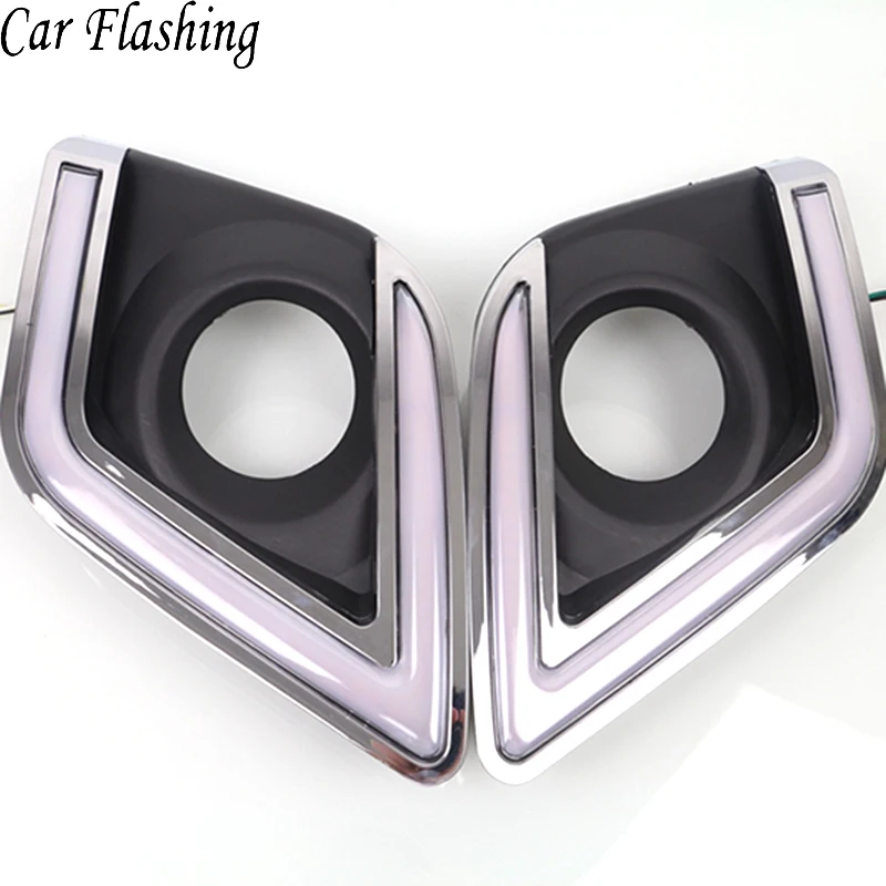 

Car Flashing 2Pcs DRL Daytime Running Light car styling Fog Lamp For Toyota Hilux Revo Vigo 2015 2016 2017 with yellow signal
