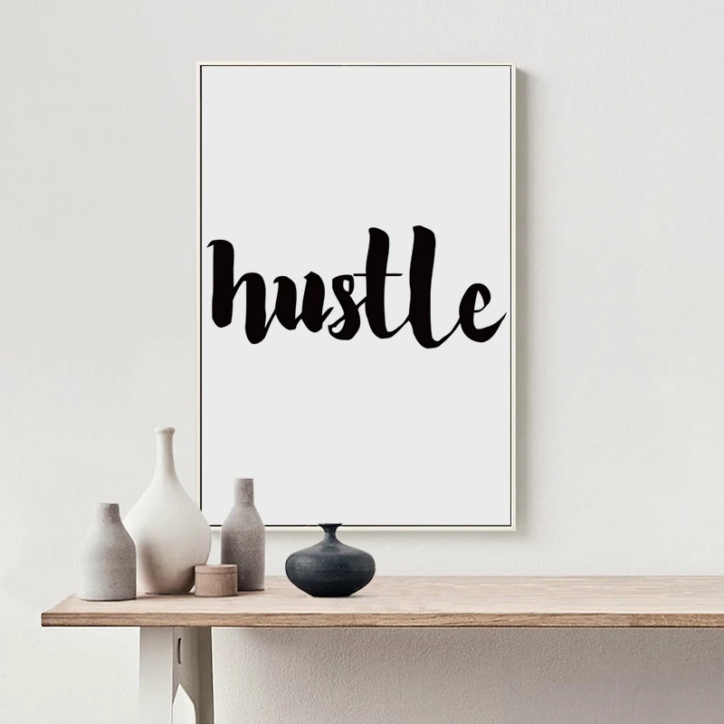Elegant Poetry Hustle English Art Word Black White A4 Canvas Painting