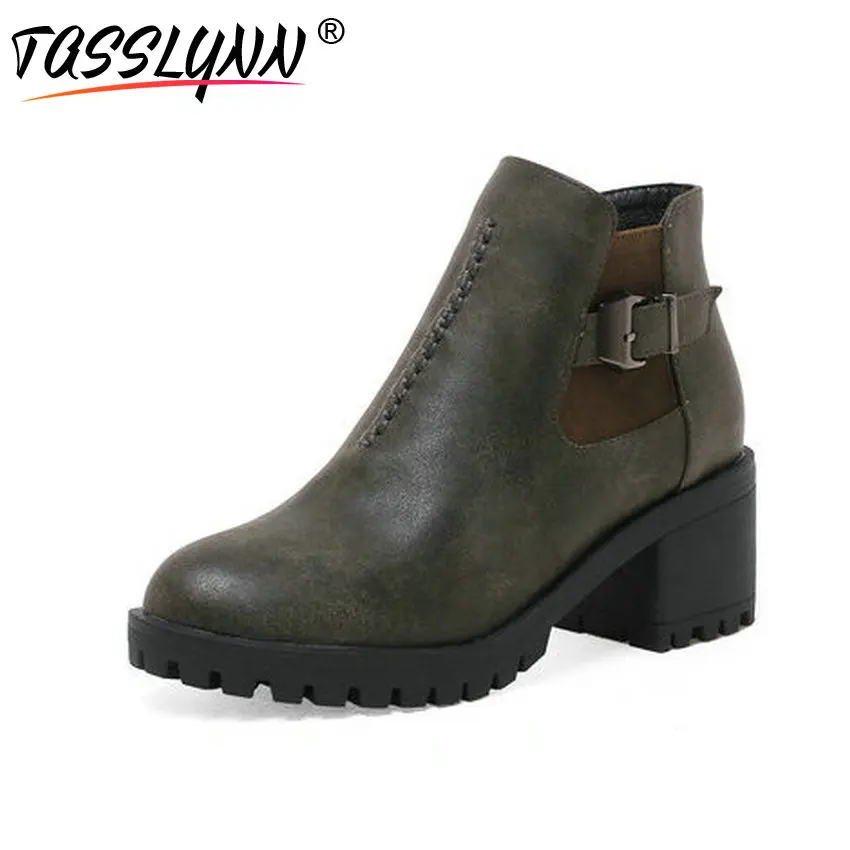 

TASSLYNN 2018 Women Boots Short Plush Ankle Boots Square High Heels Round Toe Zipper Autumn Shoes Fashion Boots Size 34-43