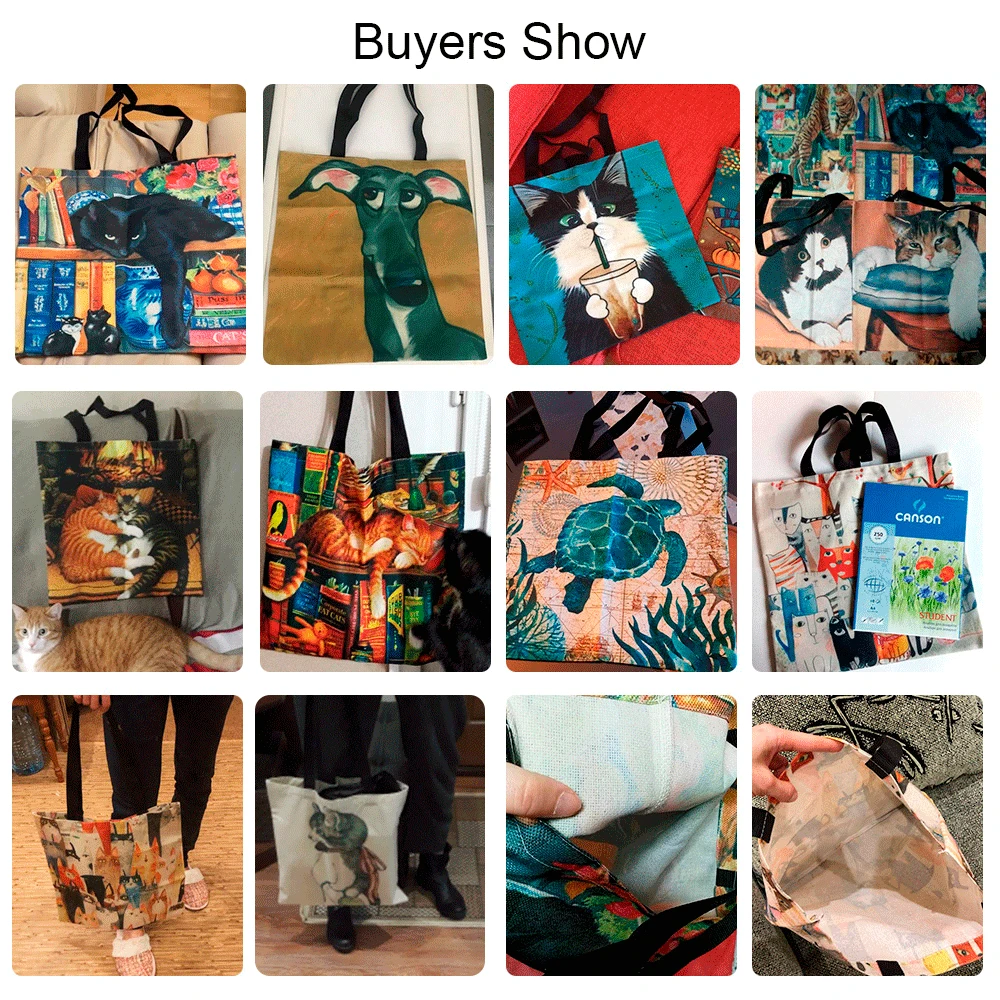  Watercolor Hand Painted Tote Bags Floral Cute Cat Print Shoulder Bag For Women Lady Office Handbag  - 33012501514