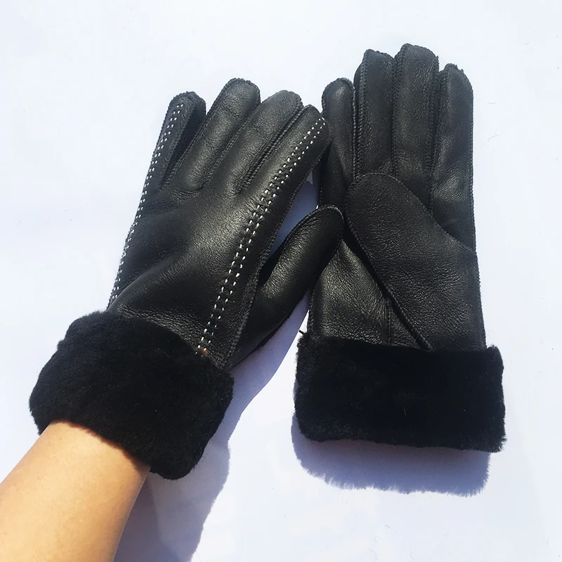 Women Winter Gloves Warm Woolen Mittens Ladys Gloves Real Leather Wool Fur Gloves Lovely Girl Sheepskin Leather Gloves X17