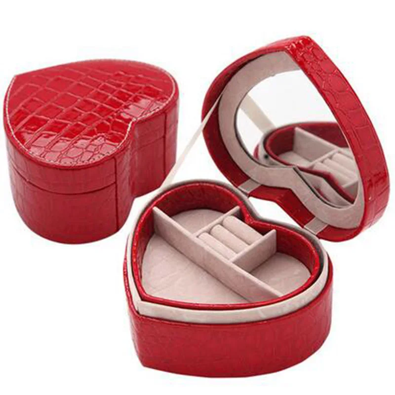 

Aodmuki Heart Shape Jewelry Display Box Crocodile Pattern PU Leather Jewellery Storage Organizer Detachable Display Casket