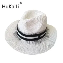 Sir Straw lace bump evanescent hues с двойной декоративной соломенной шляпой предотвращается греться в женской шляпе с черными буквами