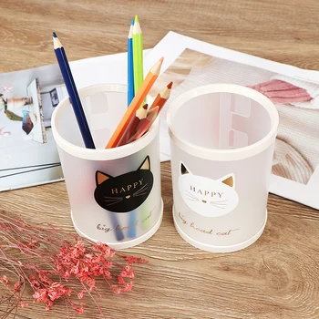 

1Pc Cute Stationery Animal Cat Star Transparent Frosted Round Pen Holder Students Supplies Pencil Holders Gifts