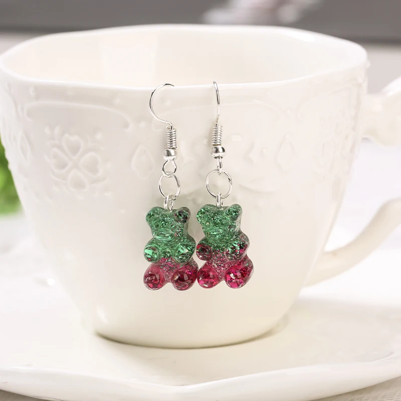 1pair Fashion Craft Resin glitter colorful gummy bear Drop Earrings For Women Japan/Korean Fashion Jewelry Wholesale - Image 3