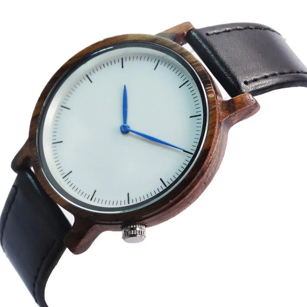 Men's Wood Design Watches Genuine Leather Quartz Watch for Men Brand