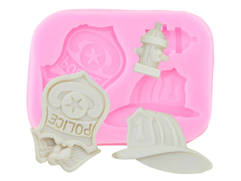 3D пожарные полицейские значок шапка Fondant Силиконовые формы ручной работы вечерние украшения торта инструменты Смола форма для шоколада формы для мастики