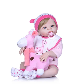 

57cm Full silicone Reborn babies doll 23inch NPK bebe pink giraffe outfit premium menina babydoll children birthday gifts