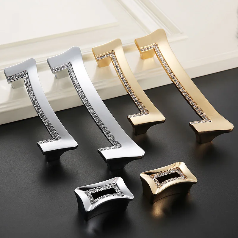 Buy 5 pieces Elegant Gold Door Handles Diamond Drawer