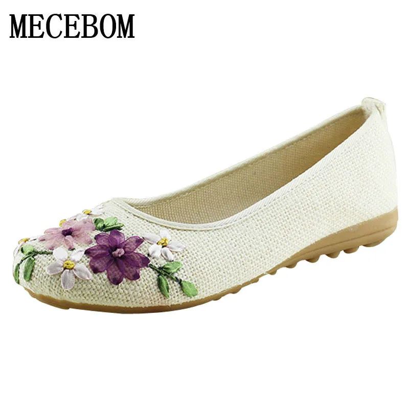 2018 New Women Flower Flats Slip On Cotton Fabric Casual Shoes Comfortable Round Toe Student