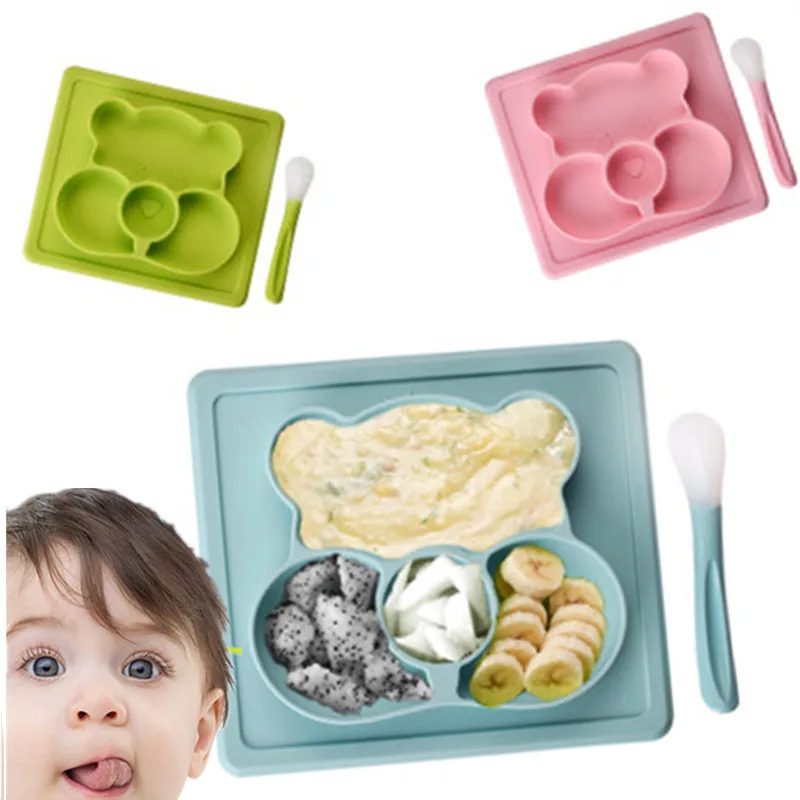

Kids Baby Plate Tableware Silicone Baby Suction Bowl Placemat Spoon Child Food Feeding Container Baby Fruit Tray Snack Dishes