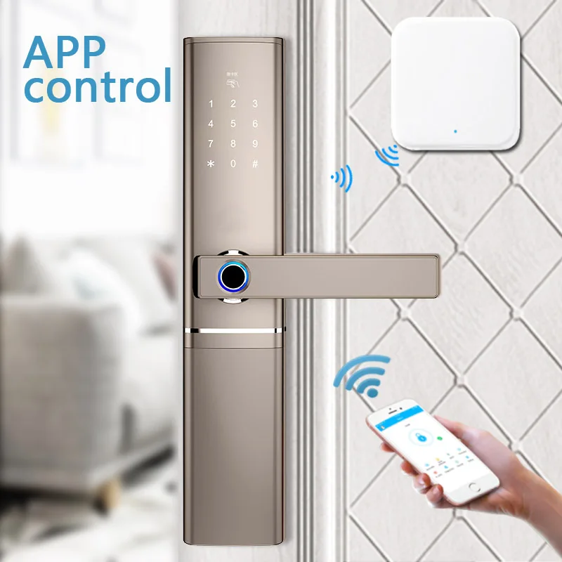 

Wifi Fingerprint Door Lock Biometric Fingerprint Smart Homelock Bluetooth Fingerprint APP Locks With Gateway Passcord Lock New